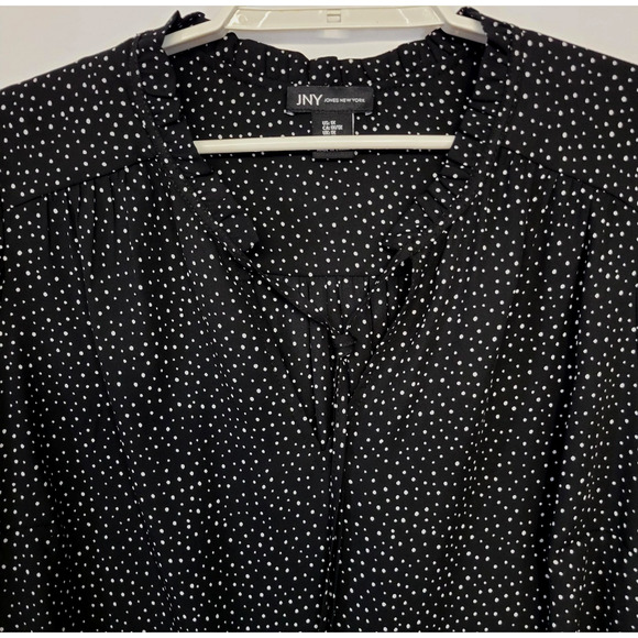 Jones New York Blouse Womens 1X Black White Polka Dot Ruffle Neck 3/4 Sleeve - Picture 4 of 11